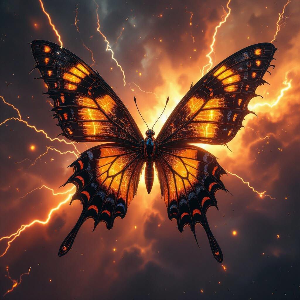 Biomechanical Butterfly Flying Through Cosmic Storm
