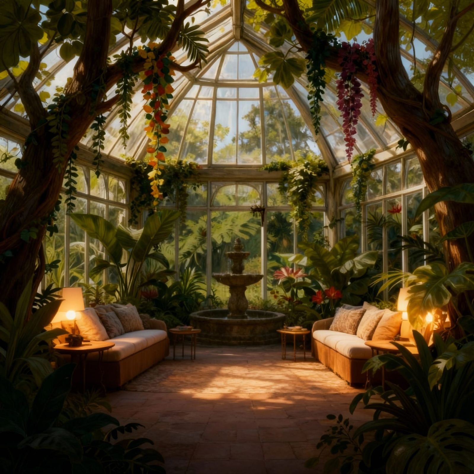 Charming Greenhouse in Lush Forest with Bright Sunshine