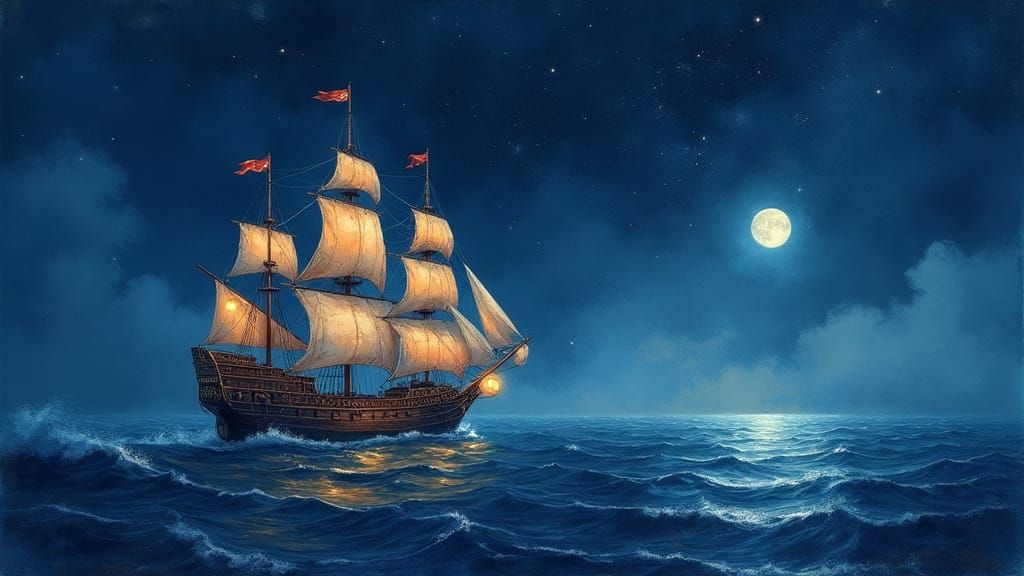 A majestic Spanish galleon, with tall masts and billowing sa...