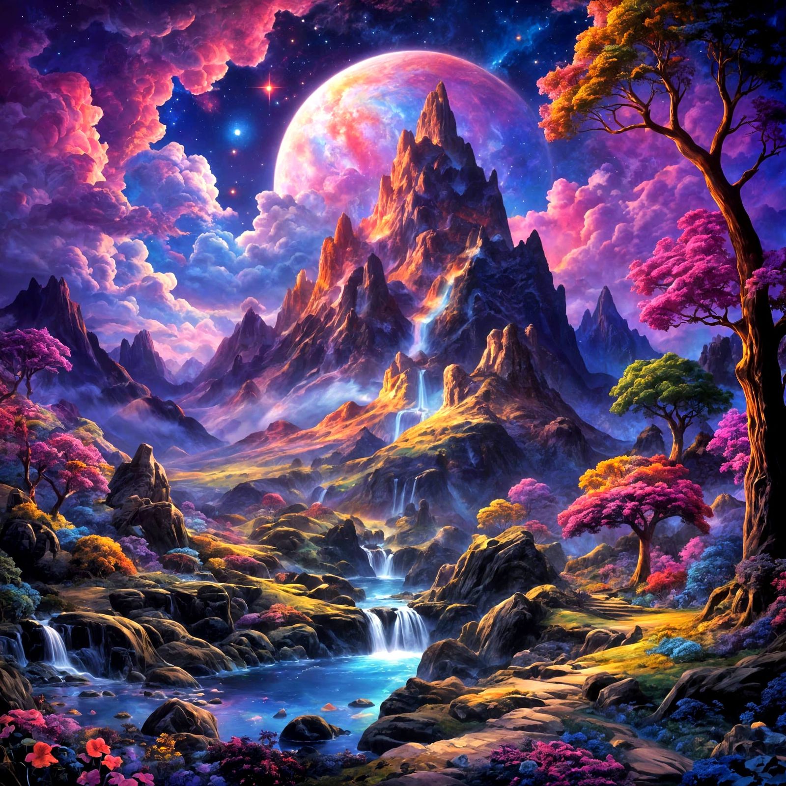 Cosmic Wonderland Landscape in Photorealistic Style