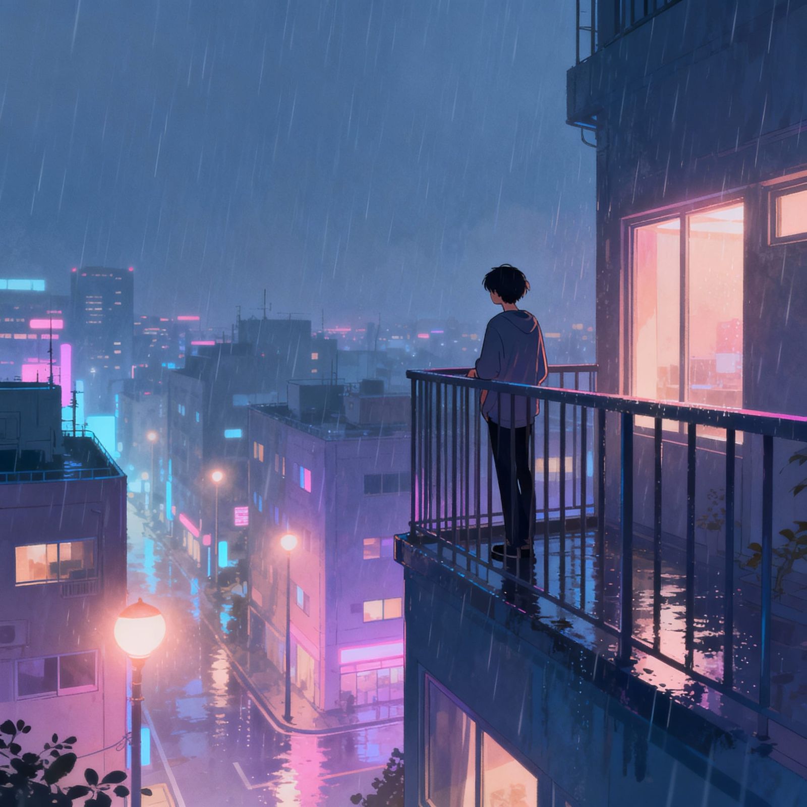 Lofi Cityscape at Night Under Rain