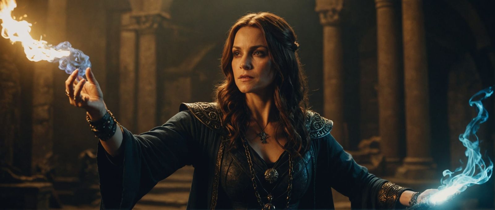 Cinematic Spell Casting Sorceress in Film Style