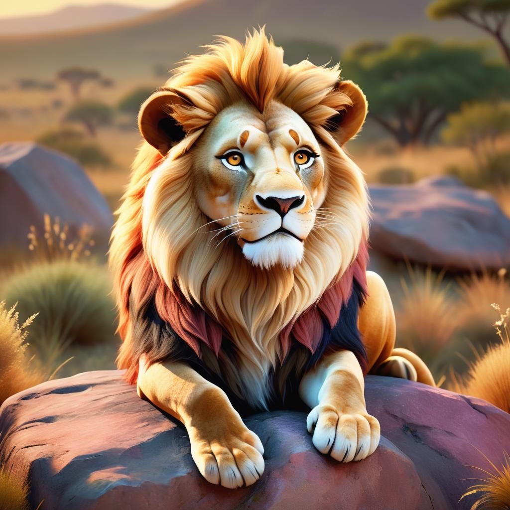 Lovestruck Lion in 3D Pixar Style on Savannah