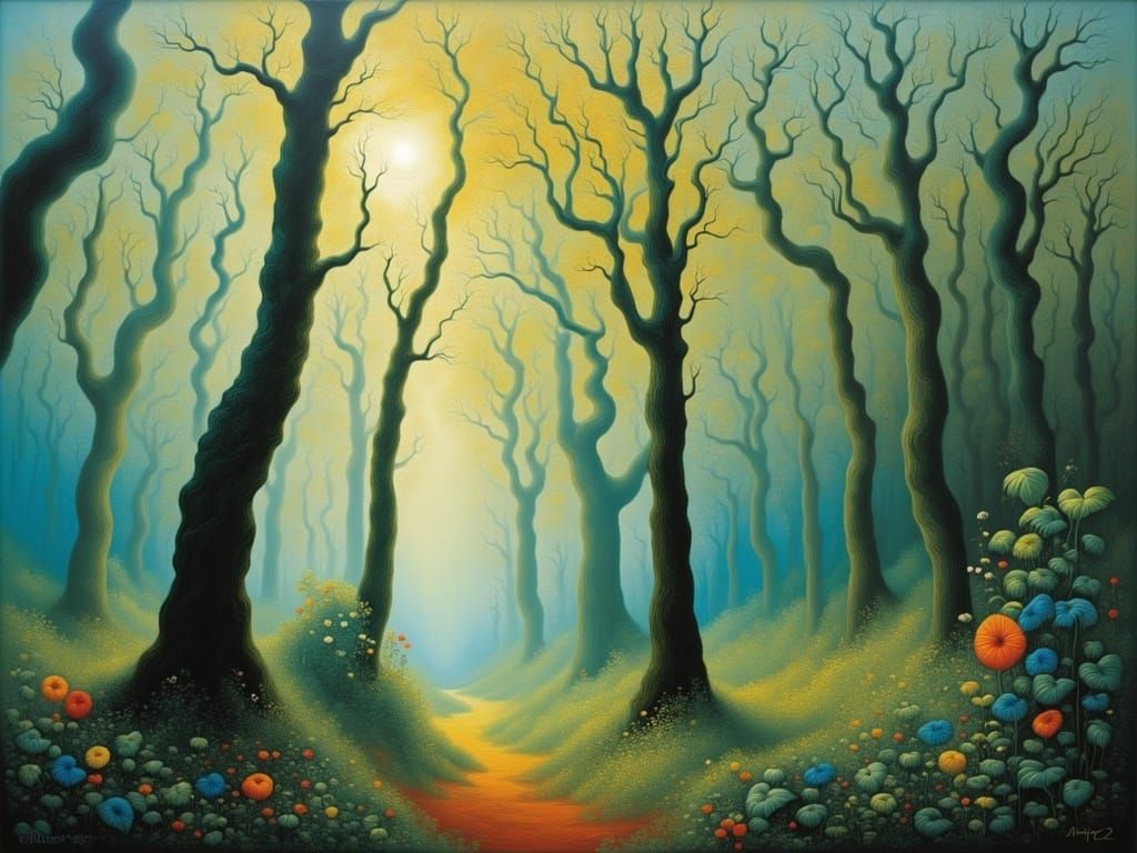 Dreamy Forest Scene in Impressionist Style