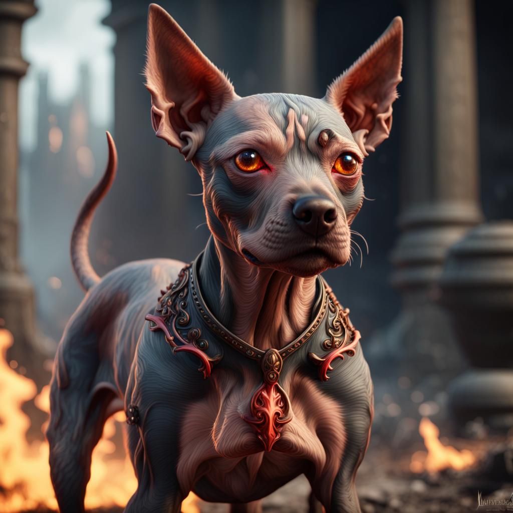 Fiery Demonic American Hairless Terrier