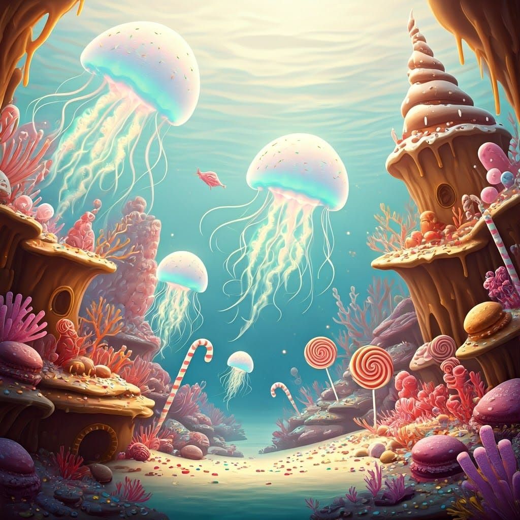 Vibrant Underwater Candy Kingdom in Pastel Hues