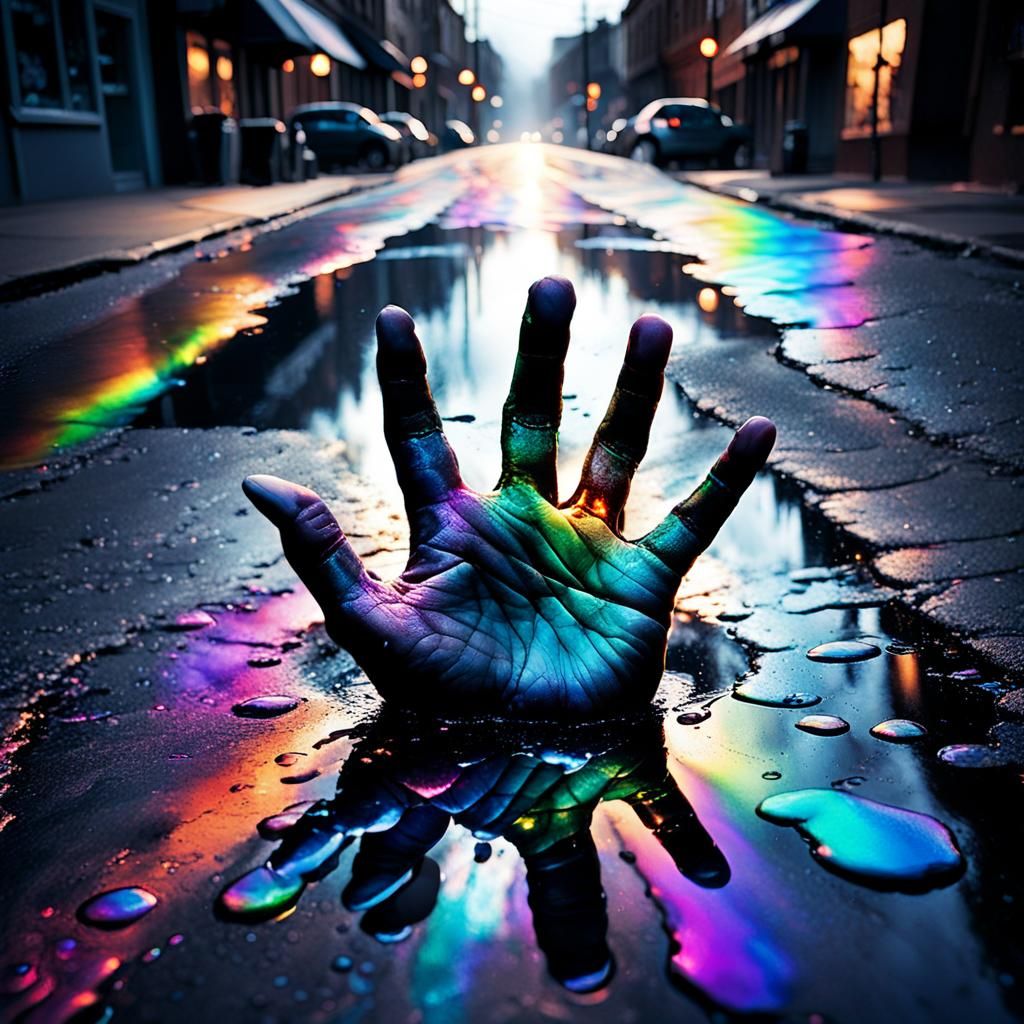 Eerie Rainbow Hand Emerges: Dark Fantasy Art