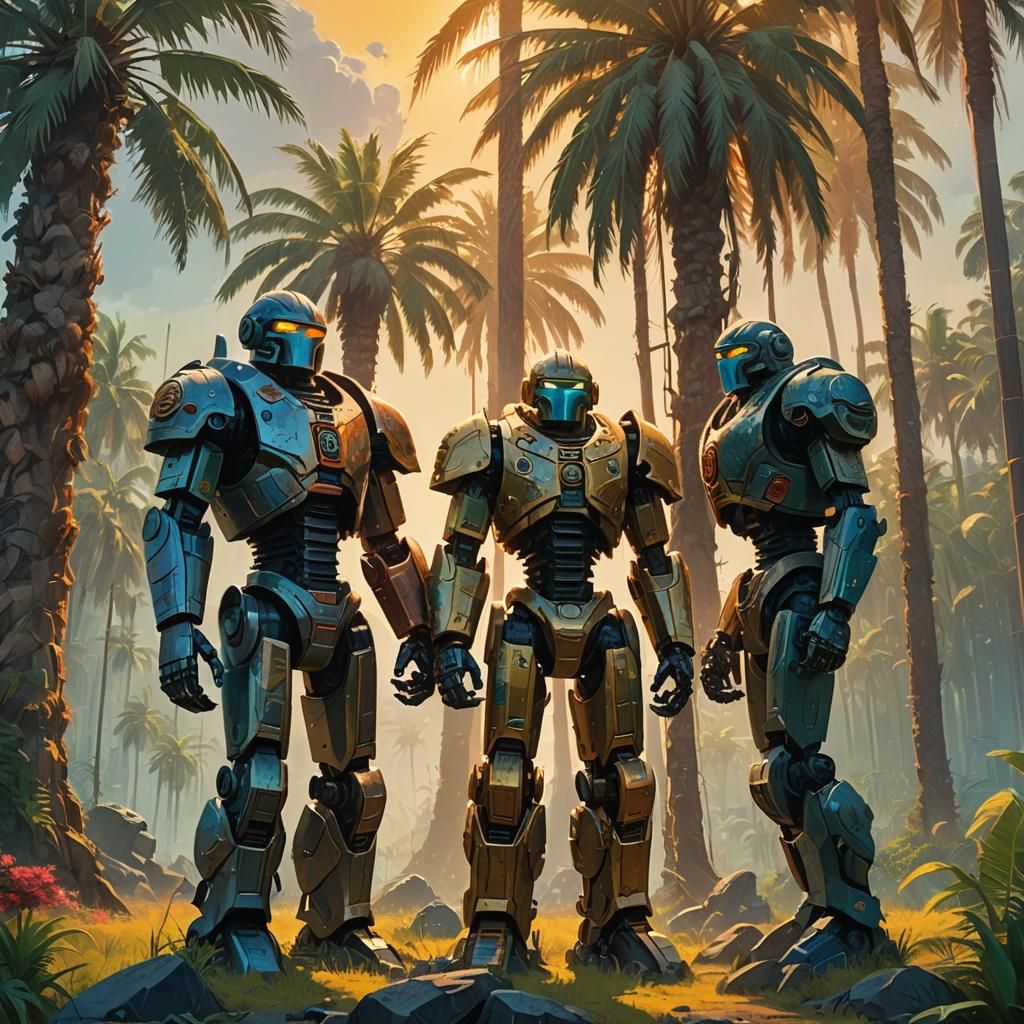 Stone Golems in Bionicle Landscape, Fantasy Art