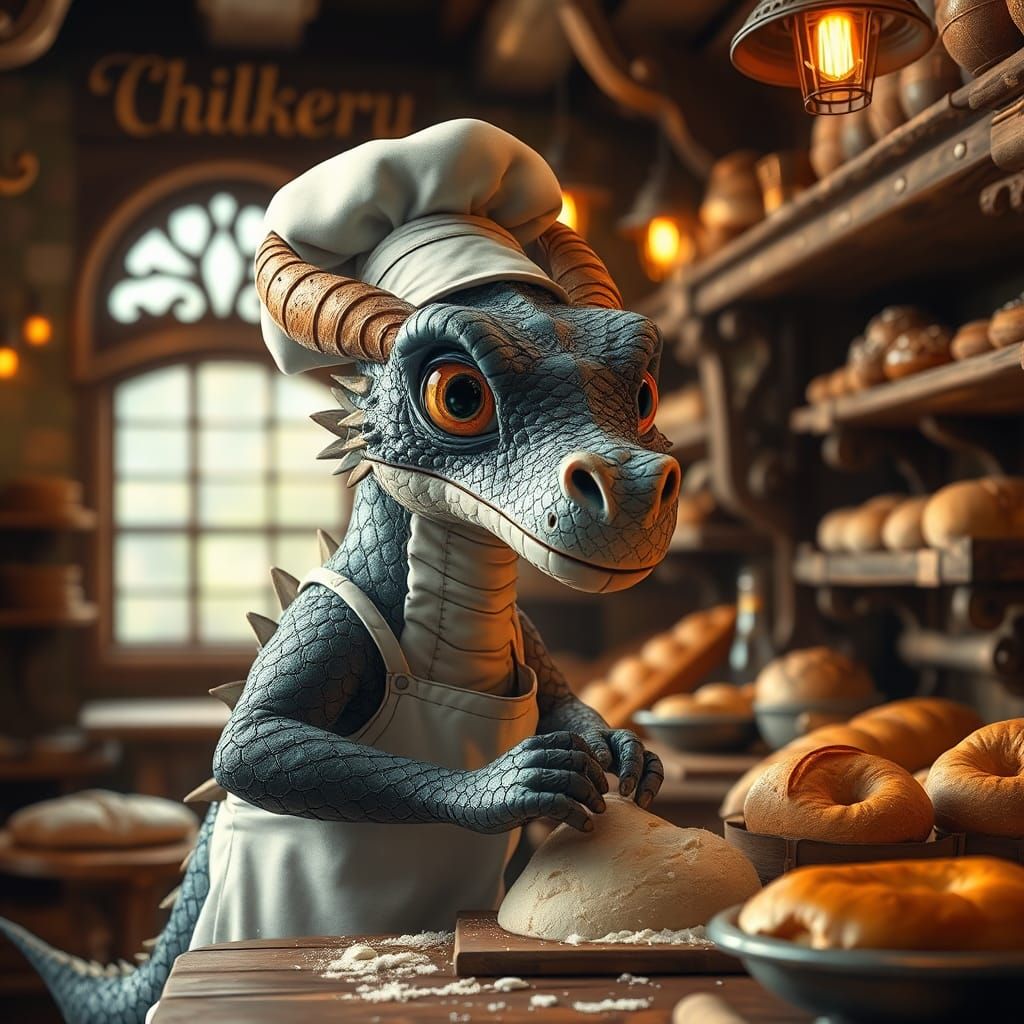 Dragon Baker in Cozy Bakery Concept Art