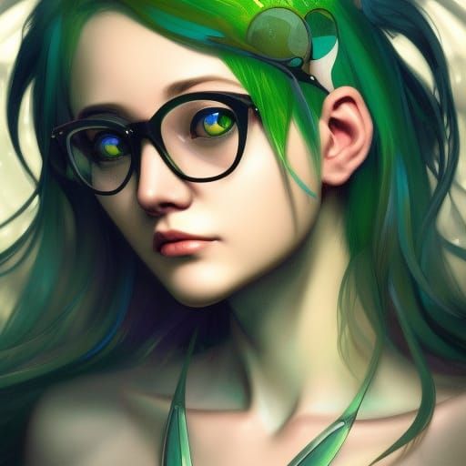Cute Fairy Girl with Green Hair and Wings