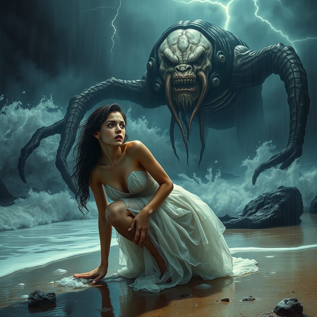 Young Woman Fights Cosmic Horror from the Depths