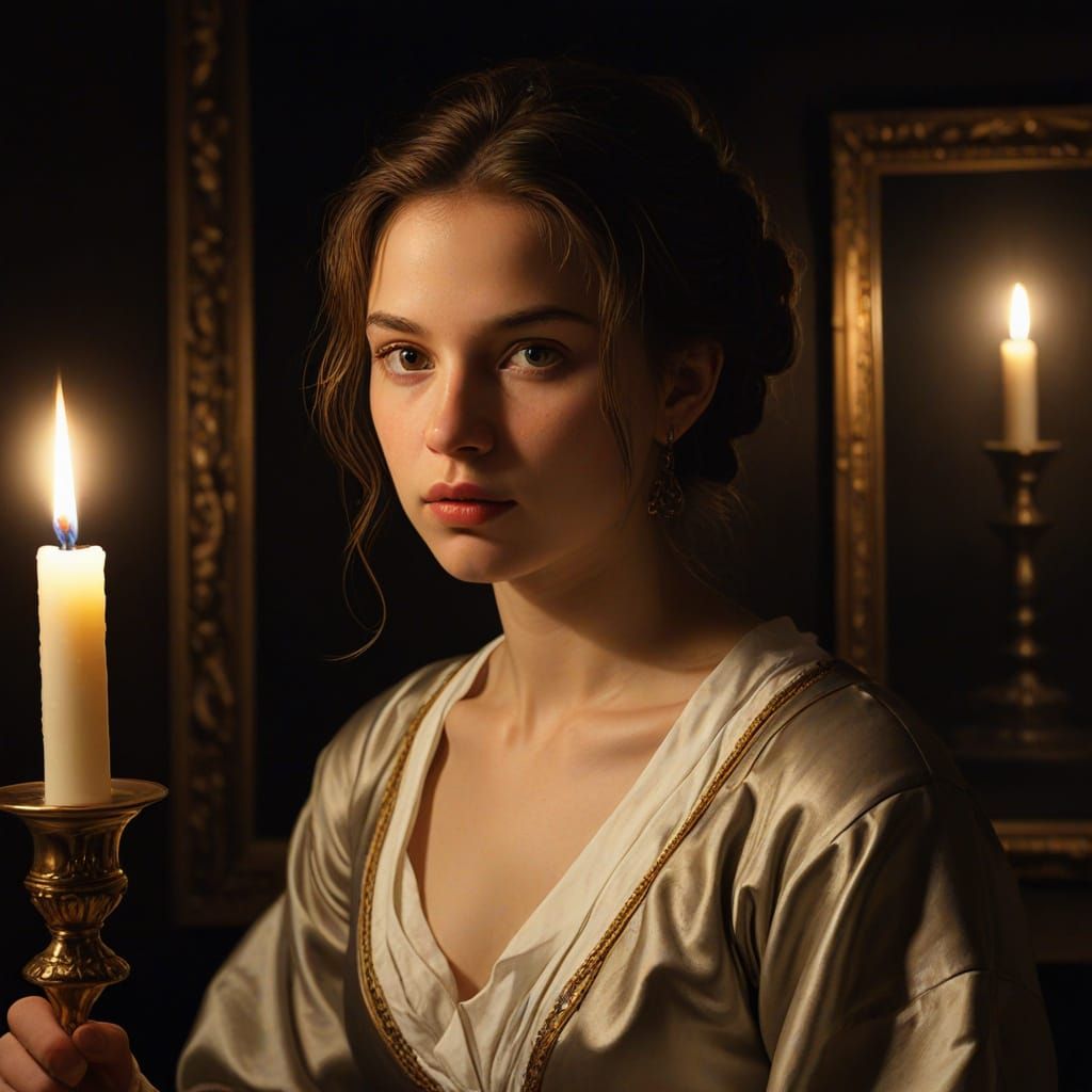 Elegant Female Artist in Intense Concentration, Baroque Oil ...