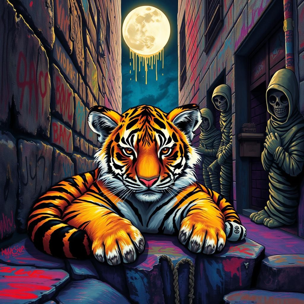 Mexico City Tiger Cub in Surrealist Street Art