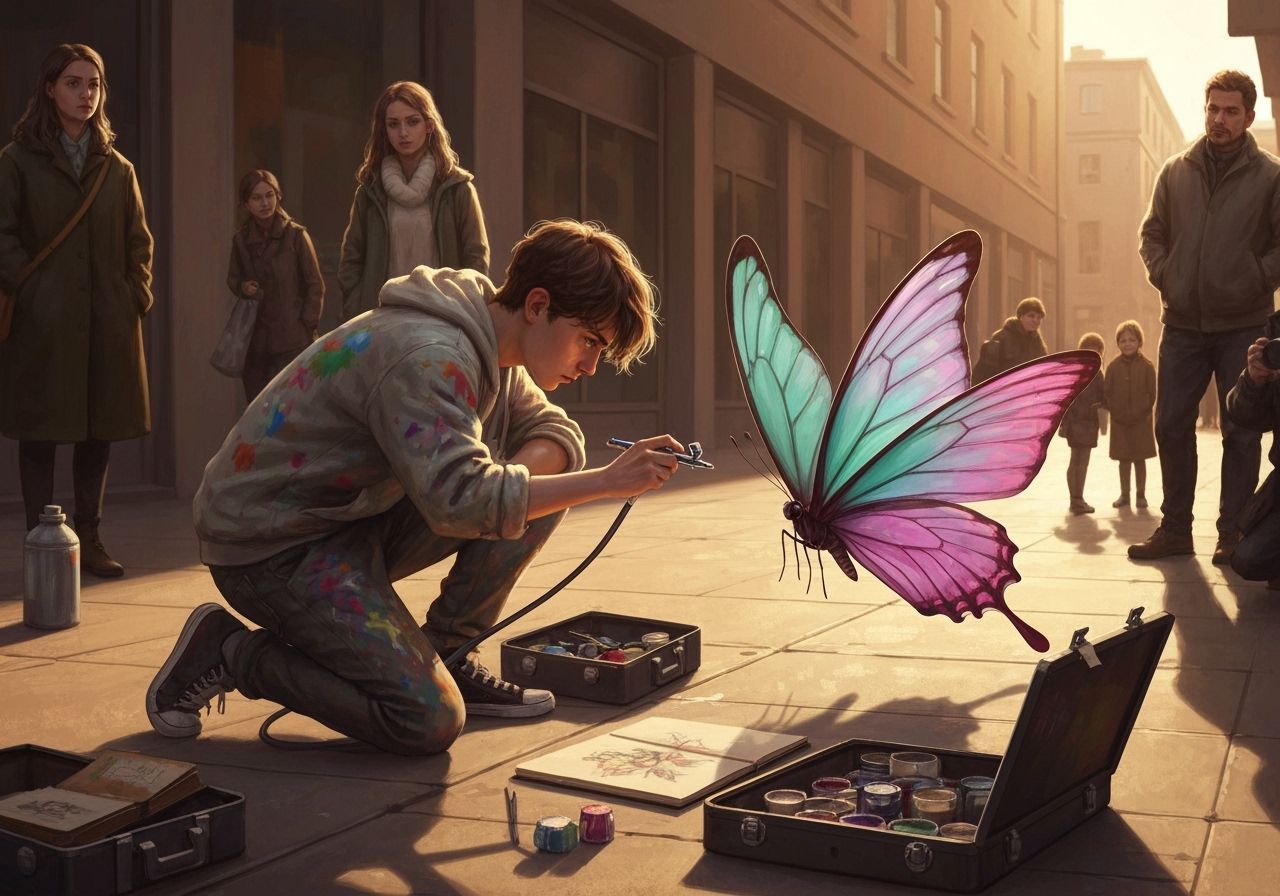 Street Artist Creates Butterfly Mural