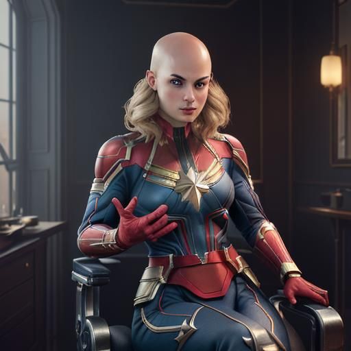 Bald Captain Marvel in Barber Chair: Digital Art
