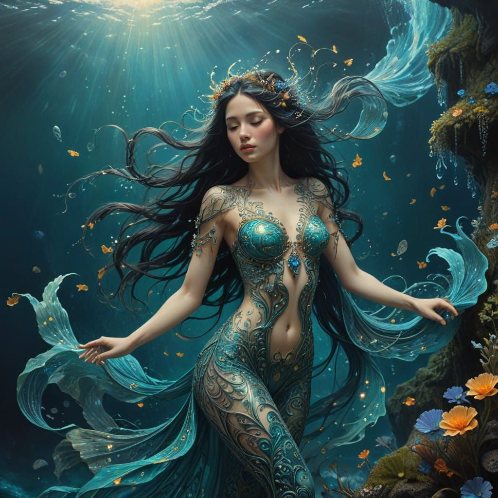 Enigmatic Sea Goddess in Art Nouveau Style