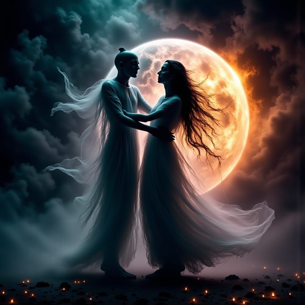 Celestial Dance of Gods in Dark Space