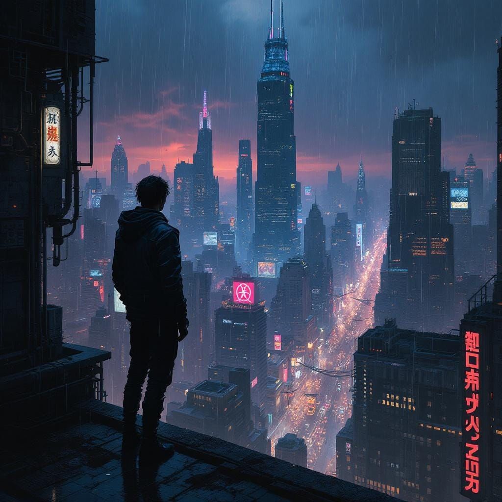 Cyberpunk Cityscape at Night: Neon and Skyscrapers