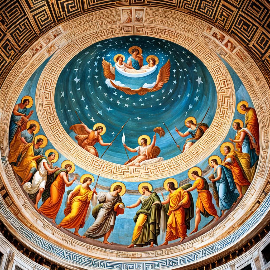 Ancient Greek Gods Depicted in Fresco Style