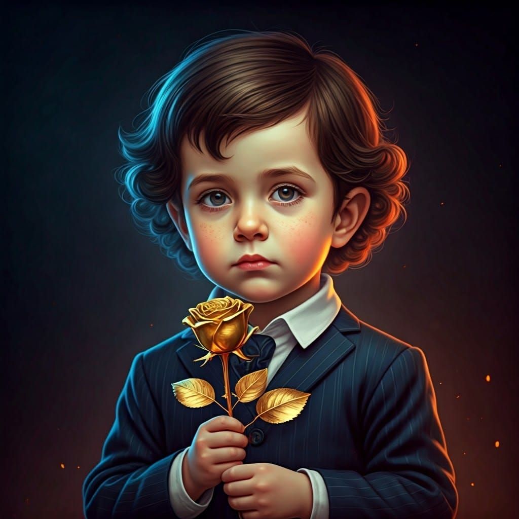 Golden Rose in a Young Ultra-Orthodox Boy's Hand