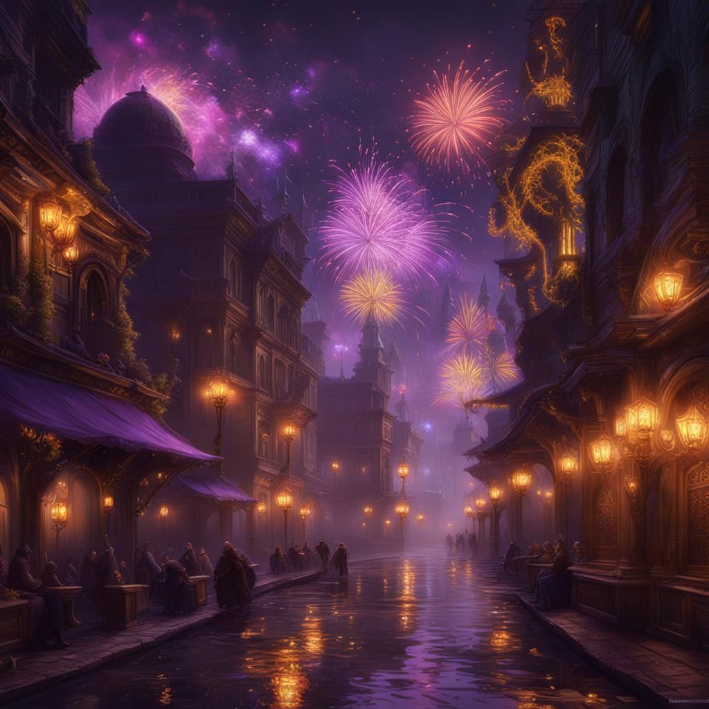 Opposite Fireworks in Dark Fantasy Style