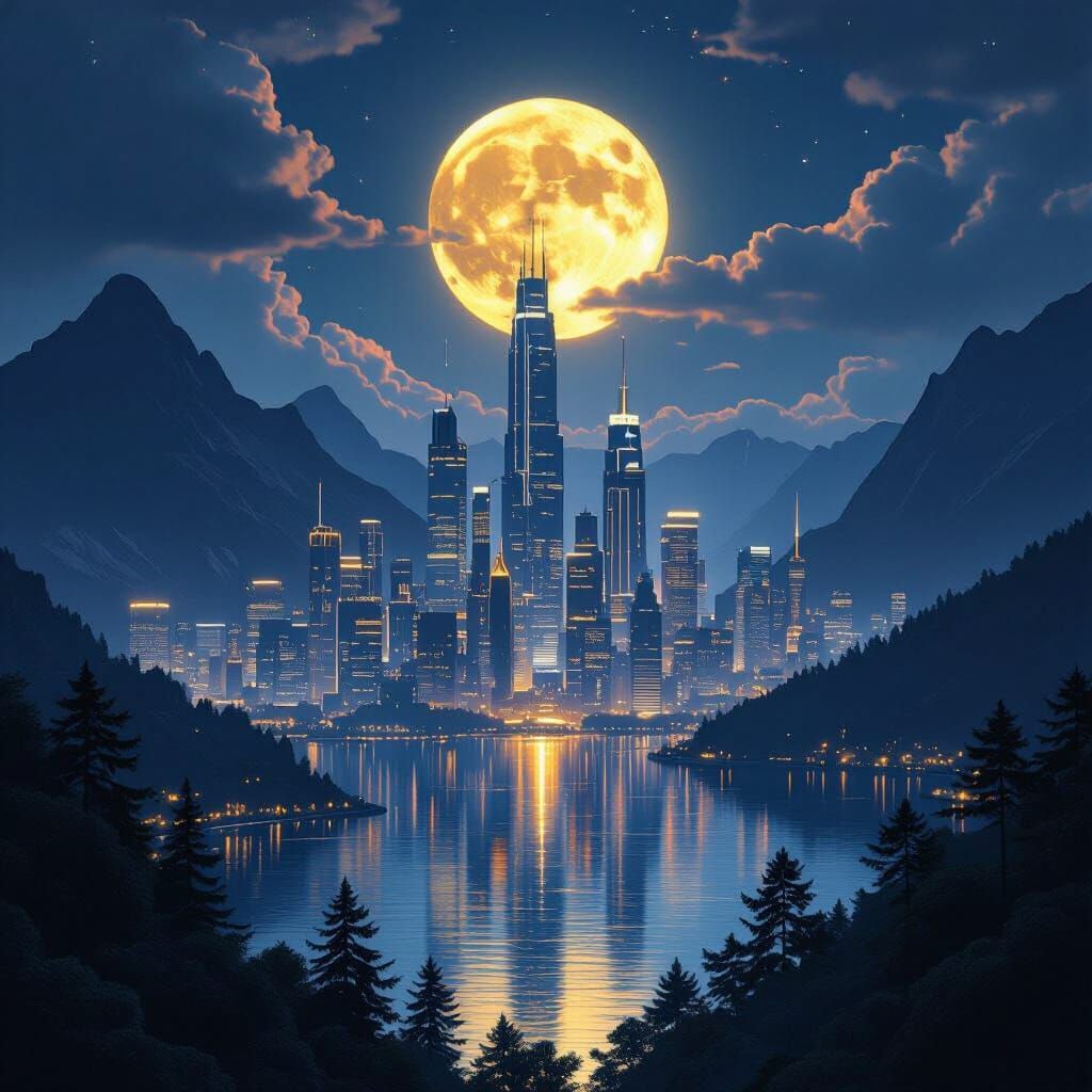 Futuristic Cityscape at Night in Sci-Fi Style