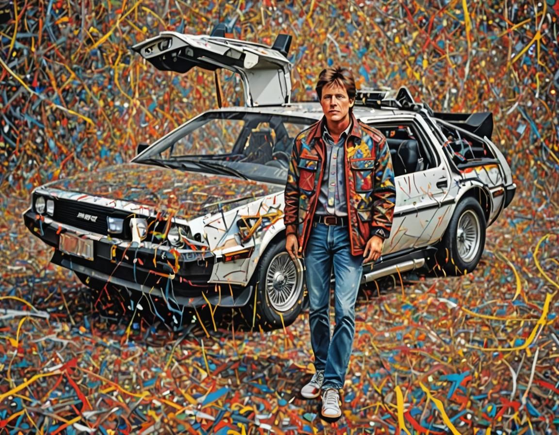 Marty McFly and DeLorean in Rayonism Style