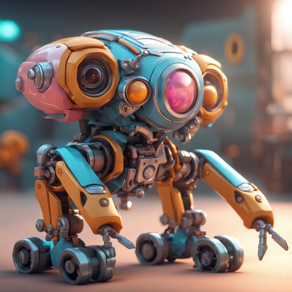 The cutest most cuddly animal machine hybrid, fury and mechanical, mech details, Hyperrealistic, concept art, mid shot, ...