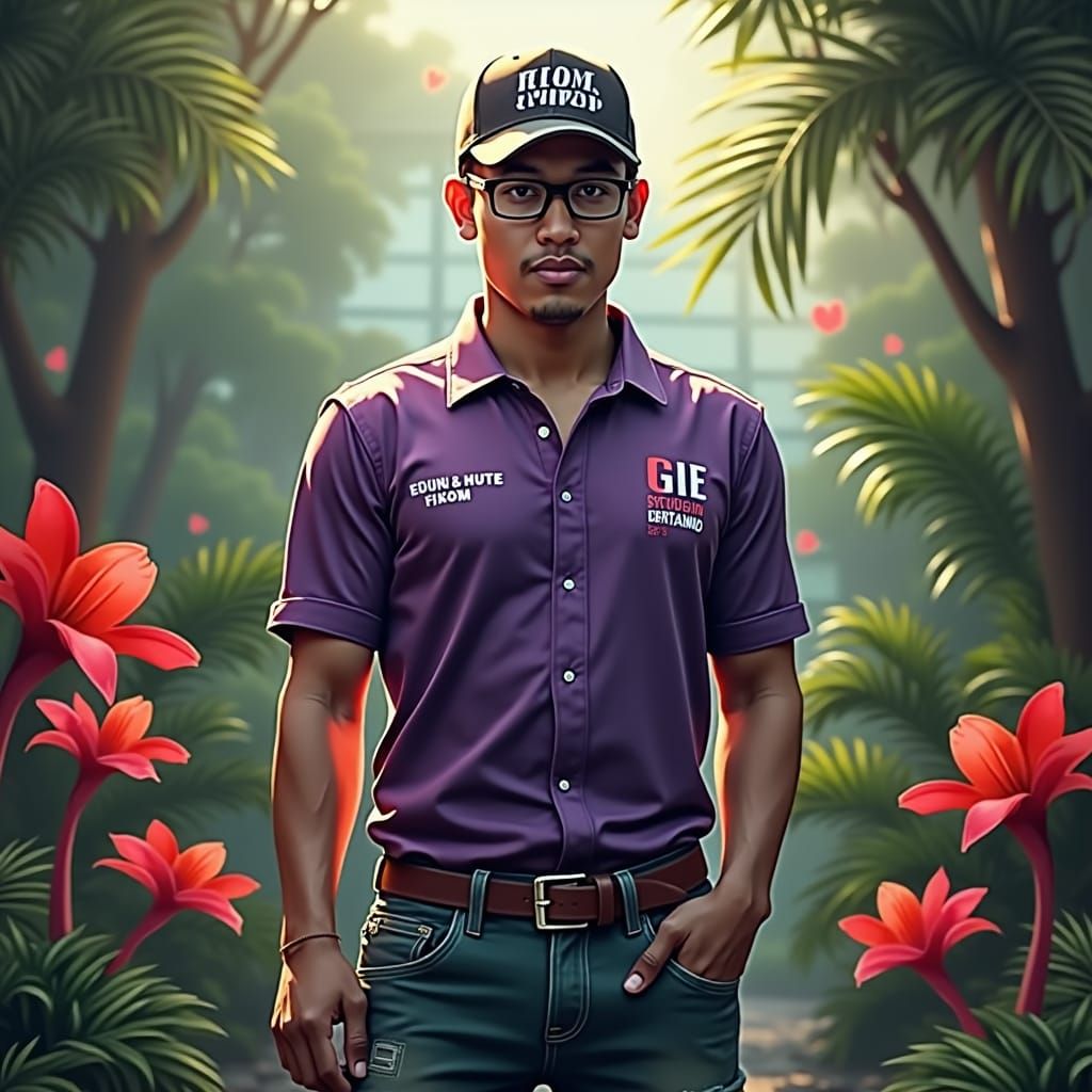 Confident Man in Jungle Environment with Urban Flair