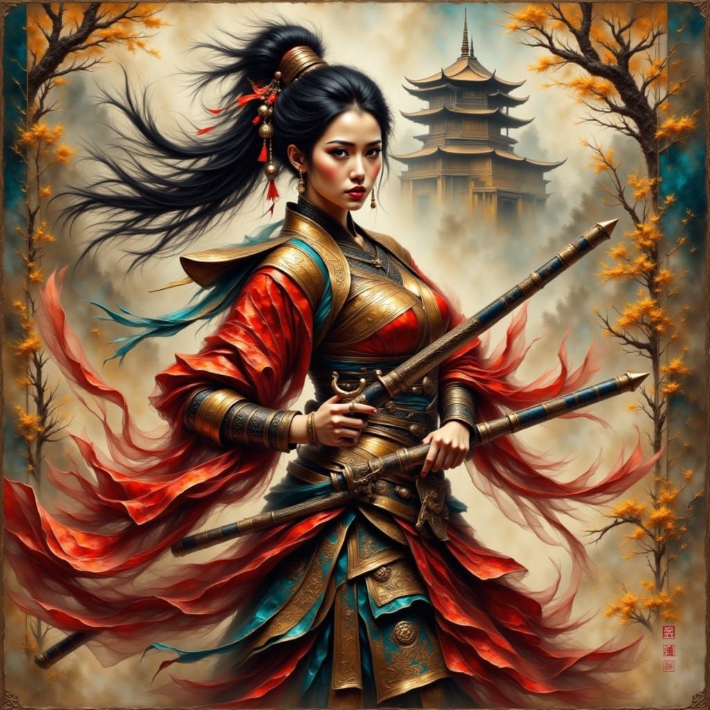 Asian Female Warrior in Battle Gear