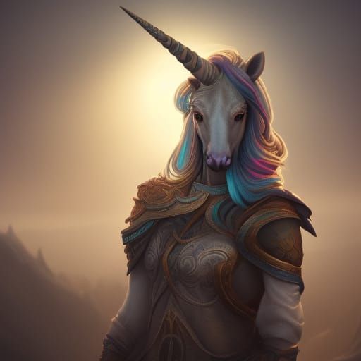 Person with Unicorn: Detailed Fantasy Art