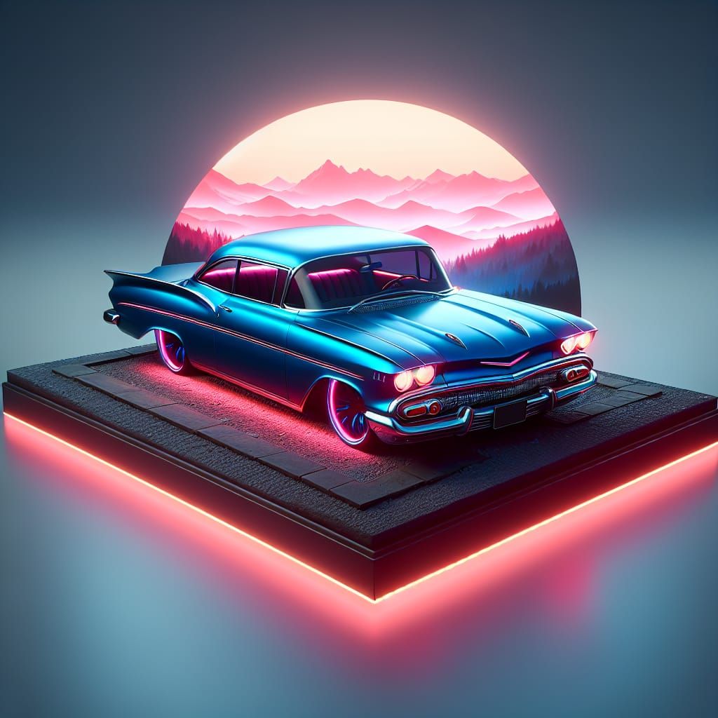 Blue Chevrolet Carvair with Pink Underglow in Matte Painting...