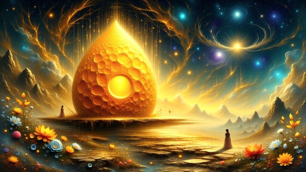 Mystical Beehive Floating in Galaxy, Watercolor Style