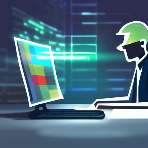 Person at Desk with Glowing Screen in Digital Art