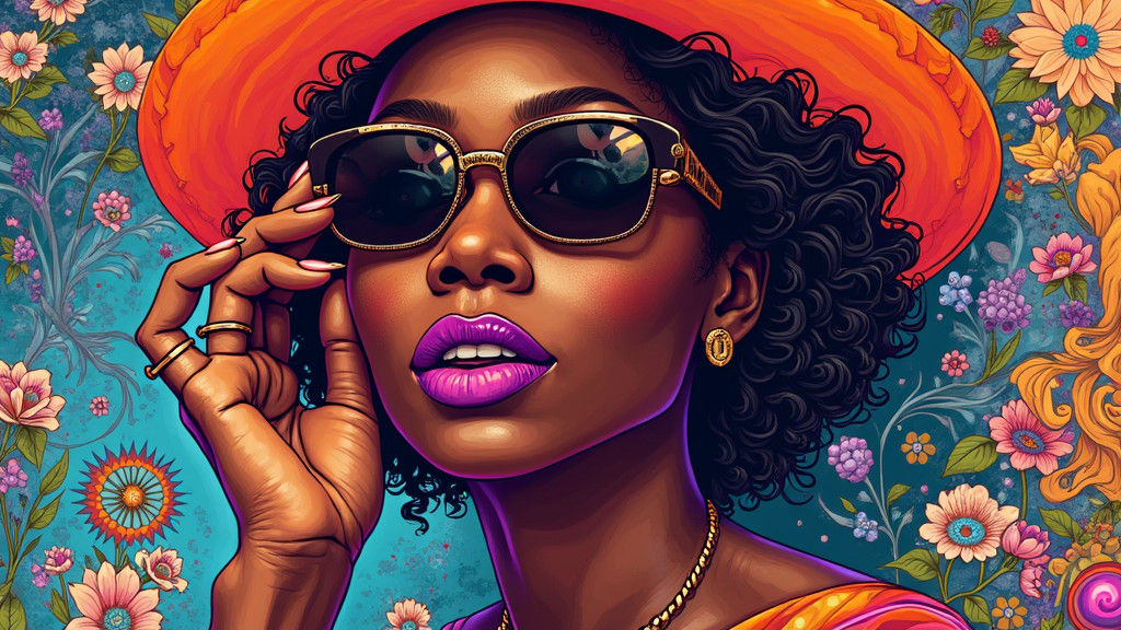 Colorful Collage Portrait of a Stylish Senior Woman