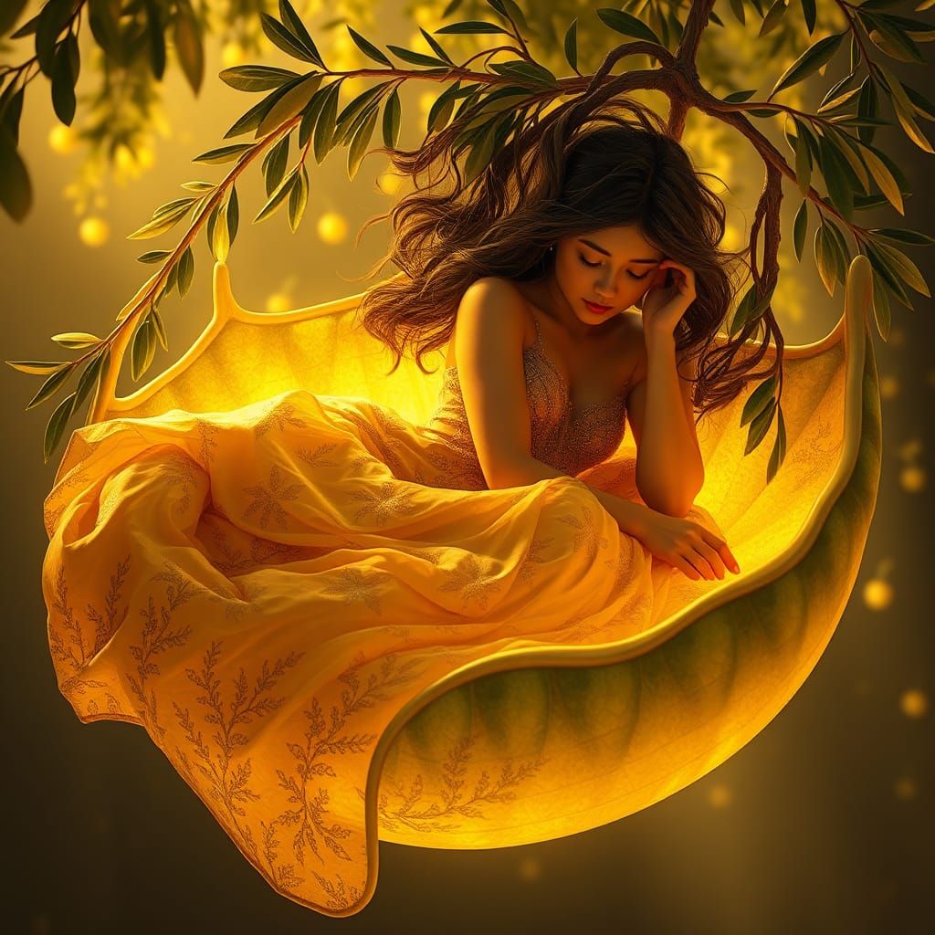 Olive Goddess Portrait in Art Nouveau Style