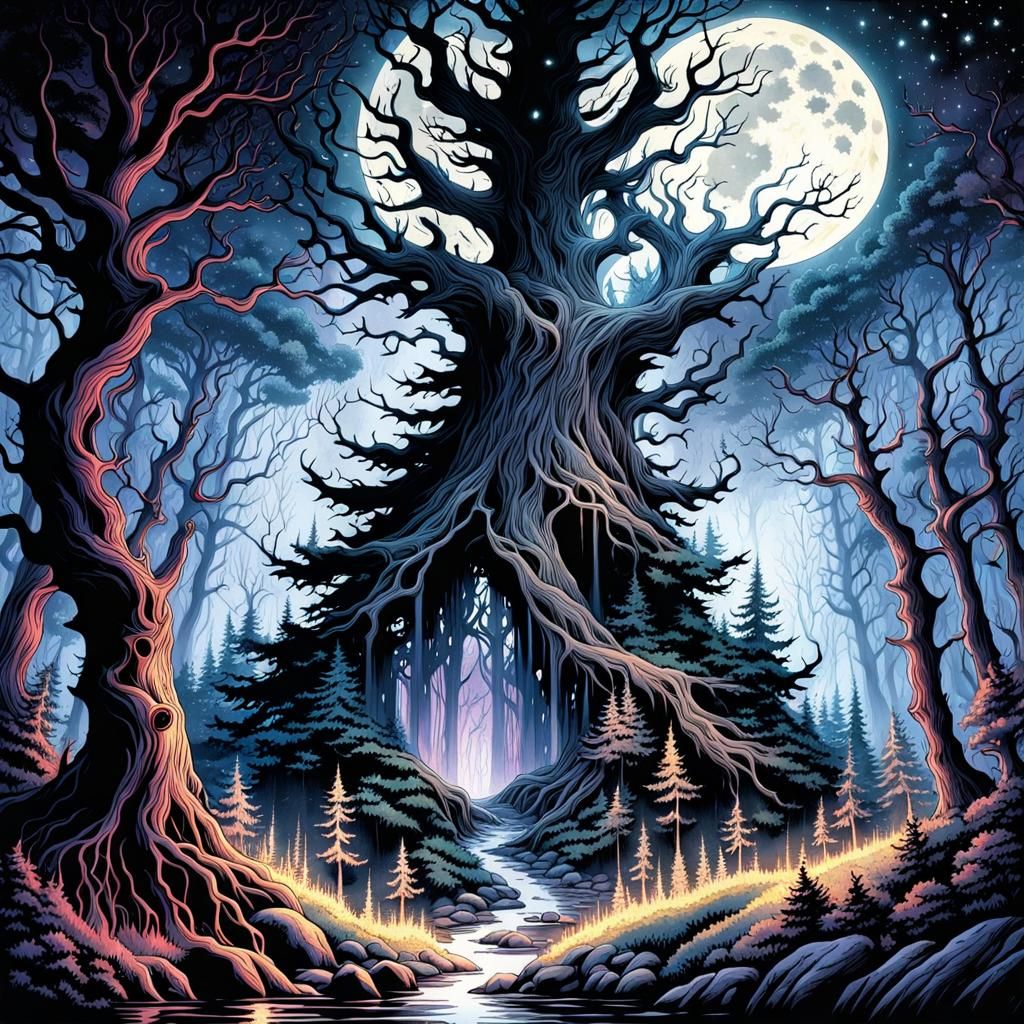 Dark Lord in Watercolor Nightmare Landscape