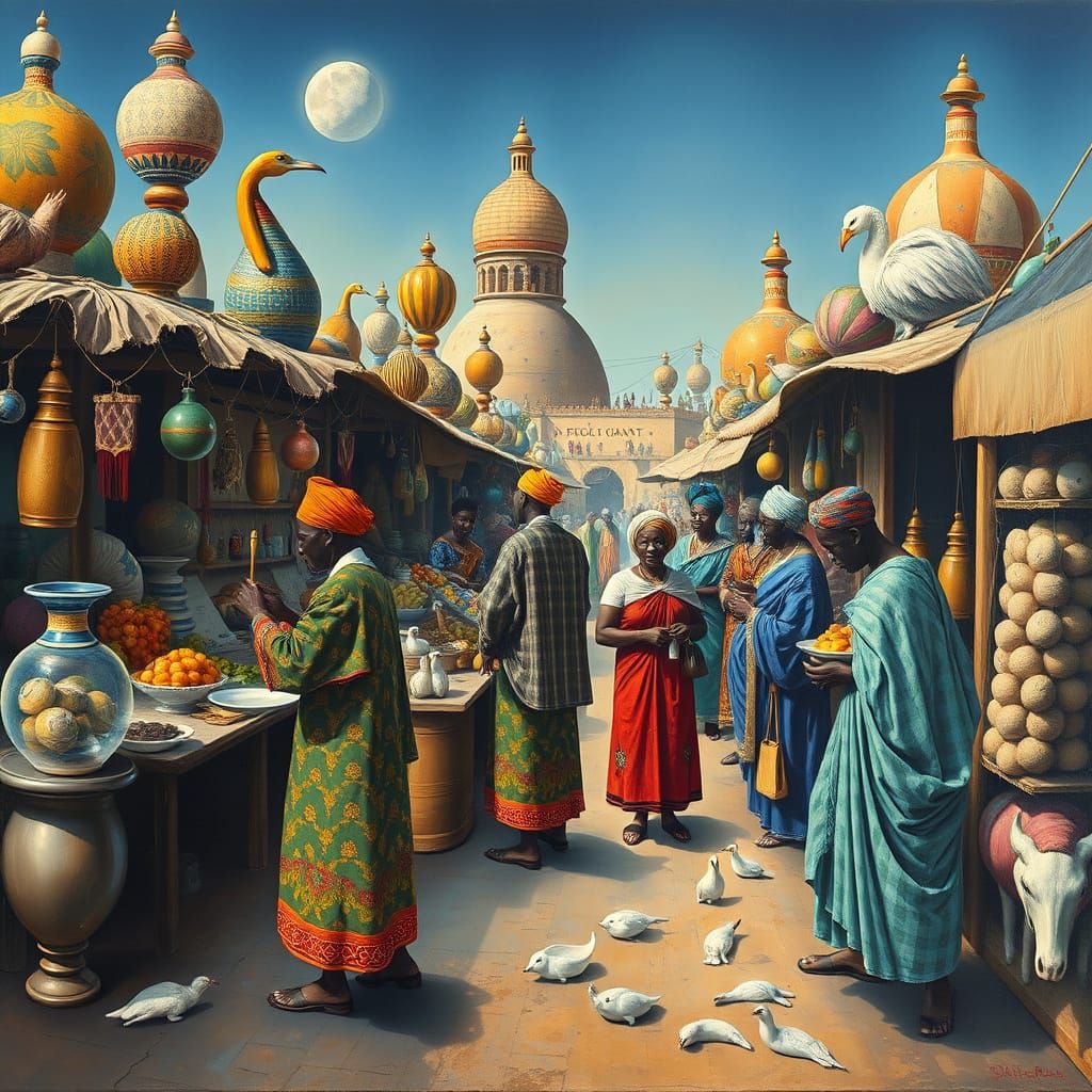 Surreal Benin Marketplace in Salvador Dali Style
