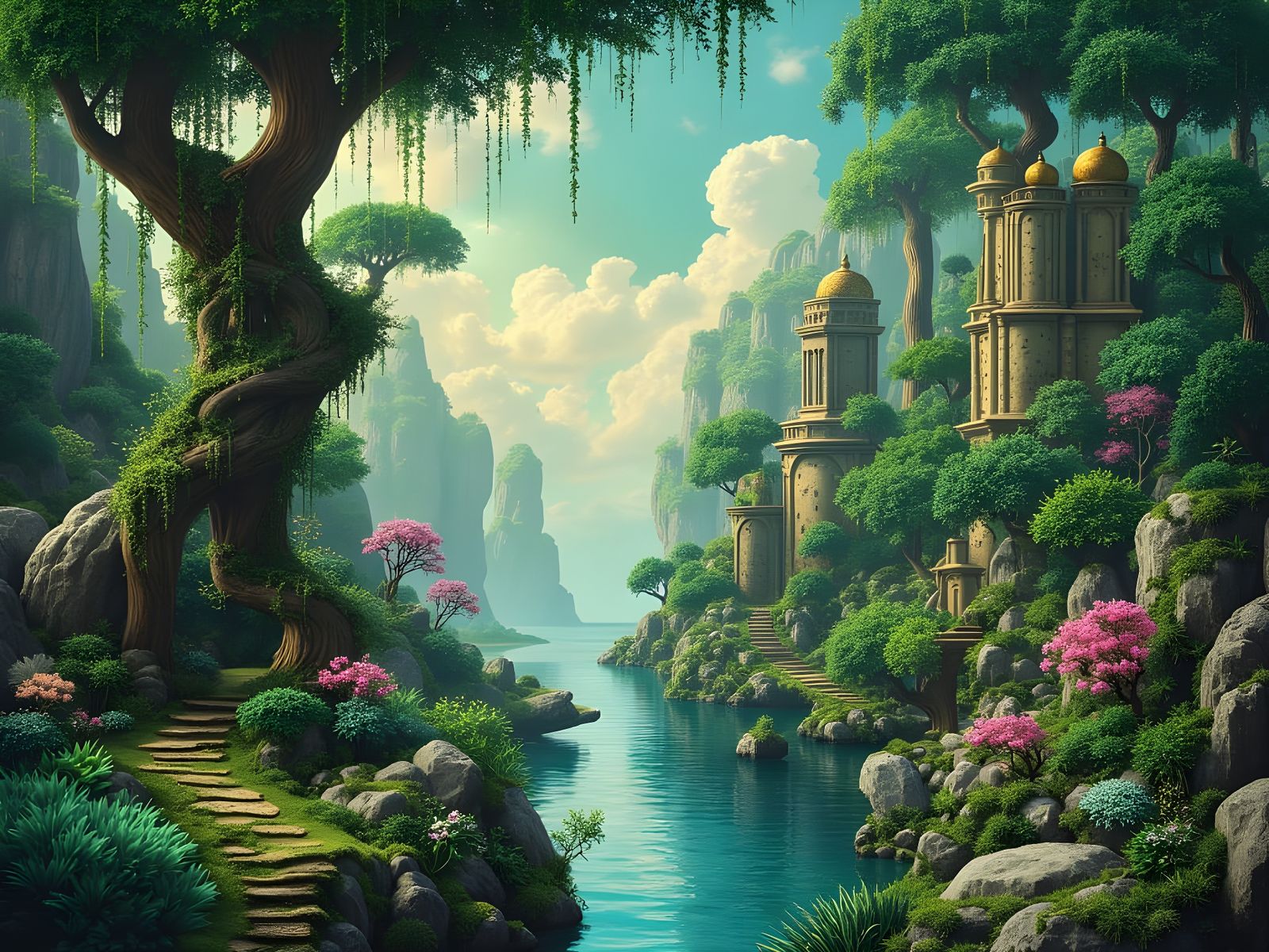 Whimsical Fensalir Fantasy Landscape with Ghibli Inspiration...