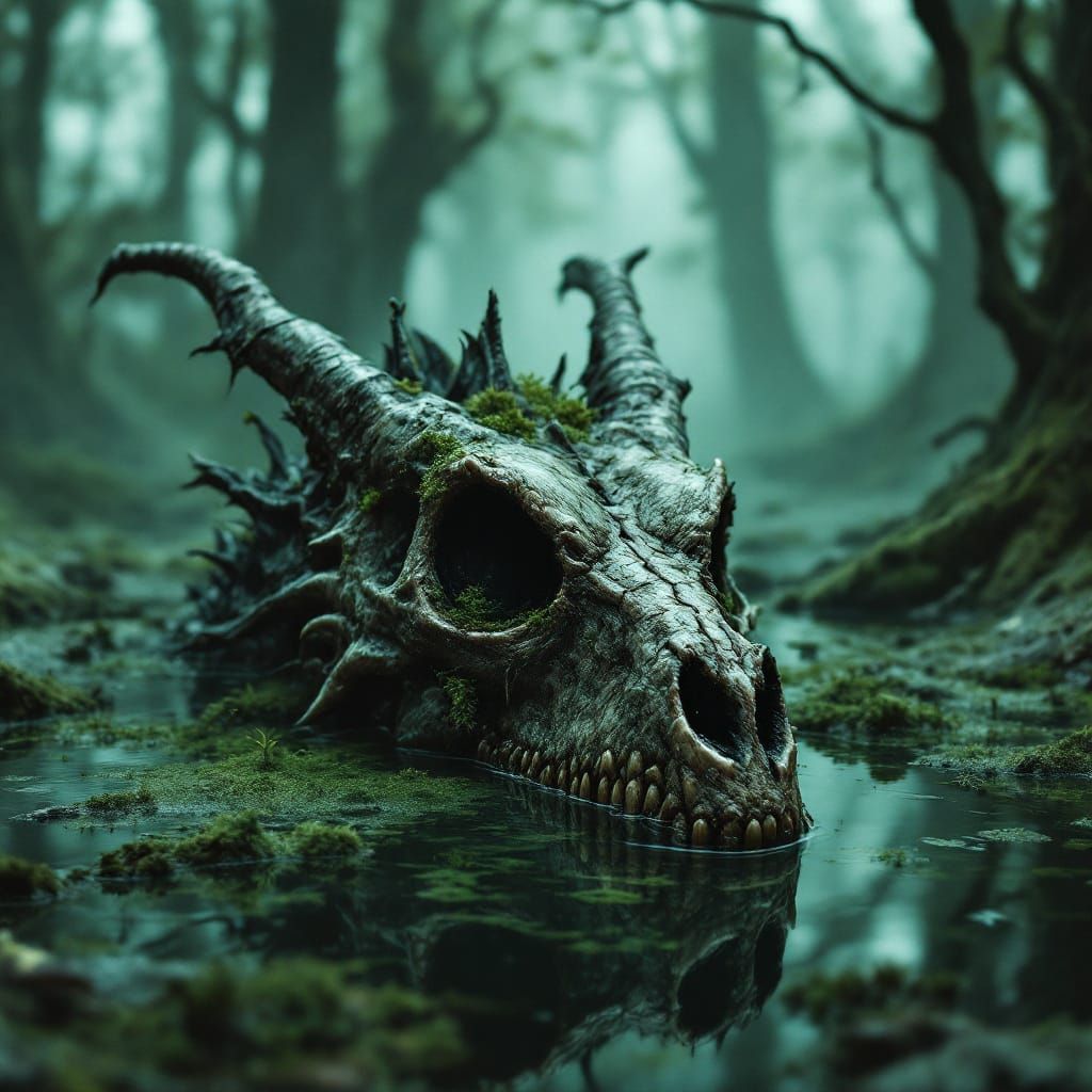 Grim Dragon Skull in Eerie Swamp Diorama