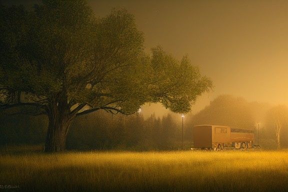 Hyperrealistic Trailer Home at Night