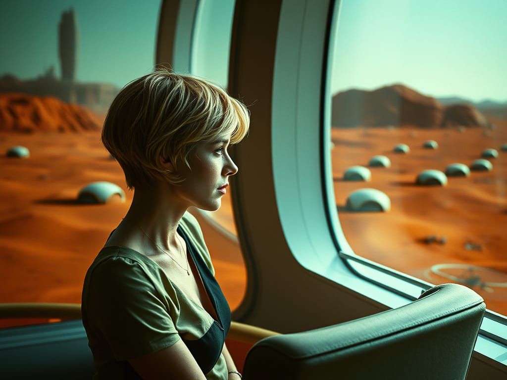 Futuristic Woman Cries Over Earth Photo on Mars
