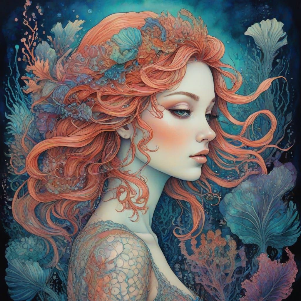 Ethereal Mermaid in Bioluminescent Coral Reef