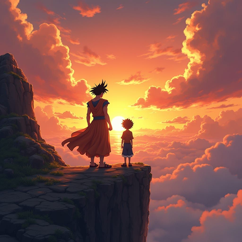 Epic Anime Heroes Stand Together in Sunset Glory