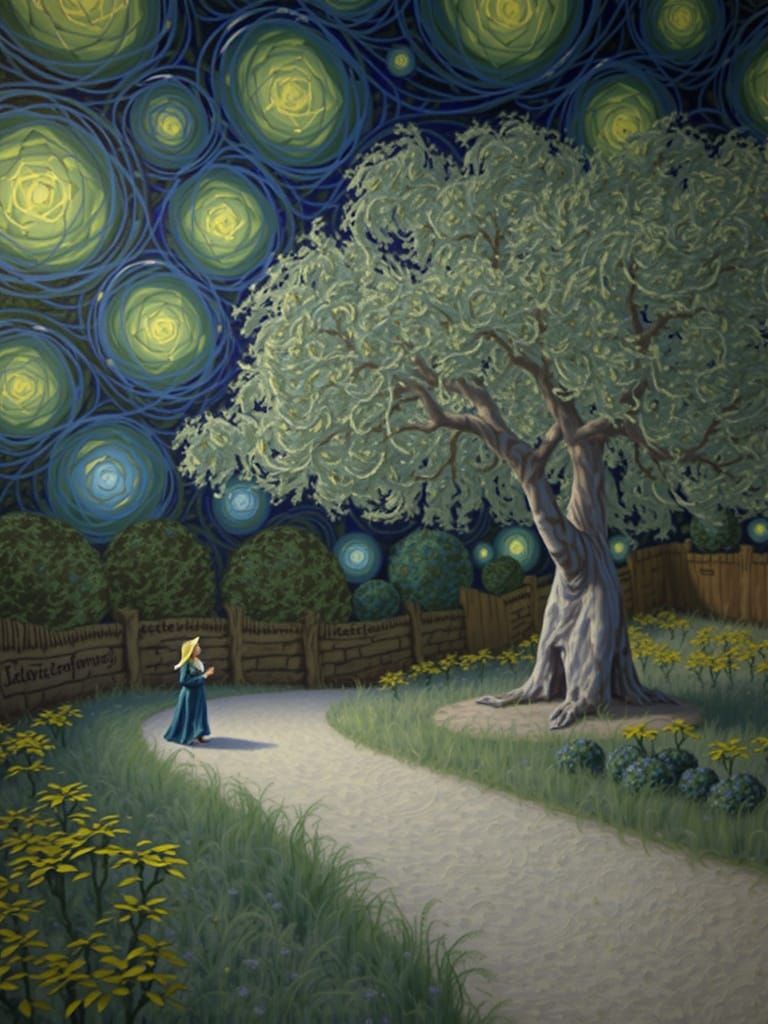 Whimsical Woman Admires Majestic Weeping Willow