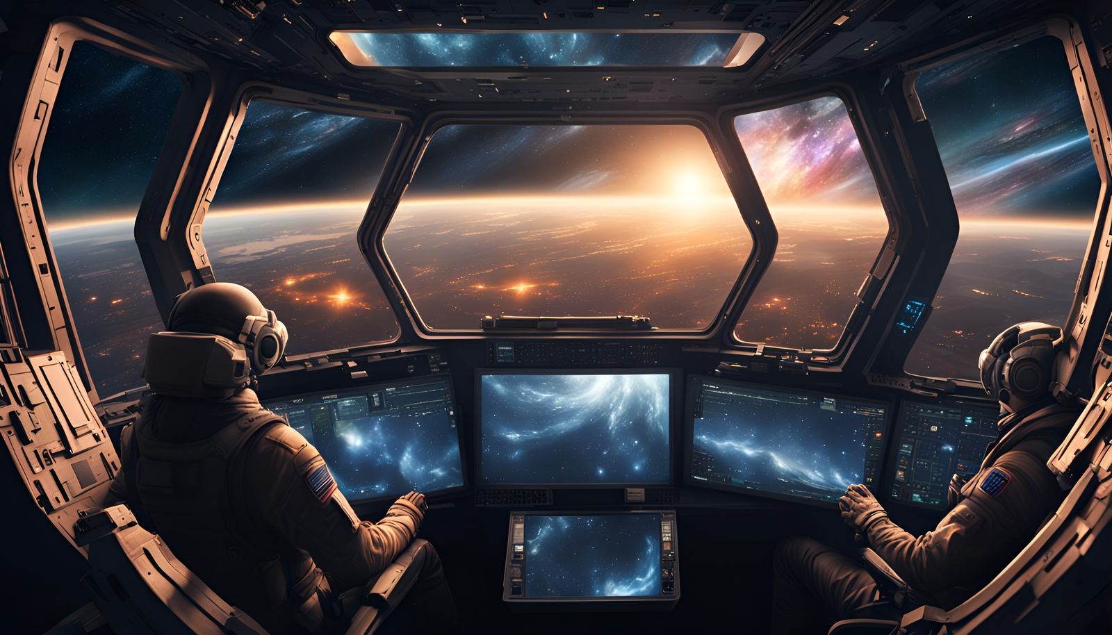Galaxy View from Satellite Window: Digital Matte Painting