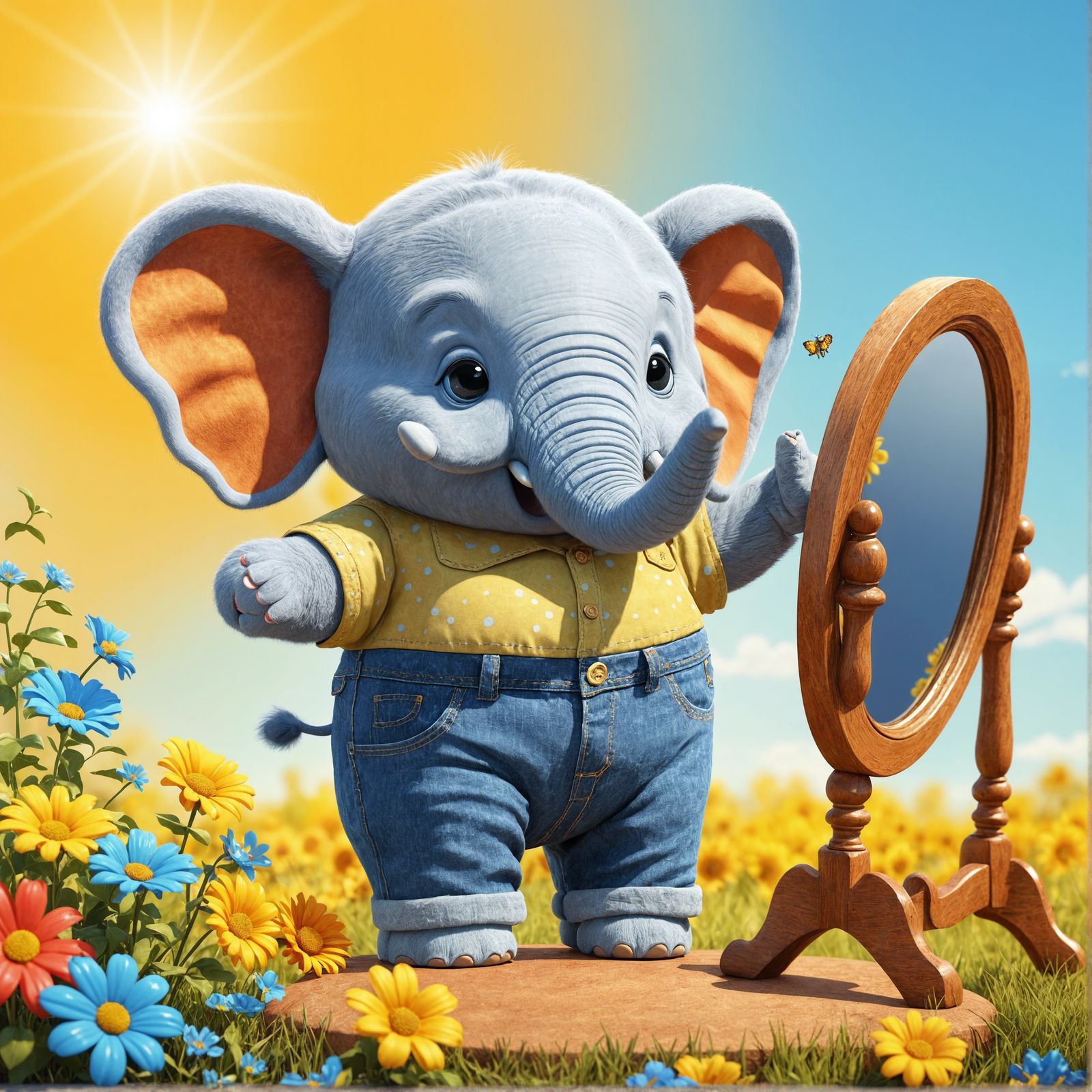 Elephant's Joy: Oil Painting of a Cute Elephant in Jeans
