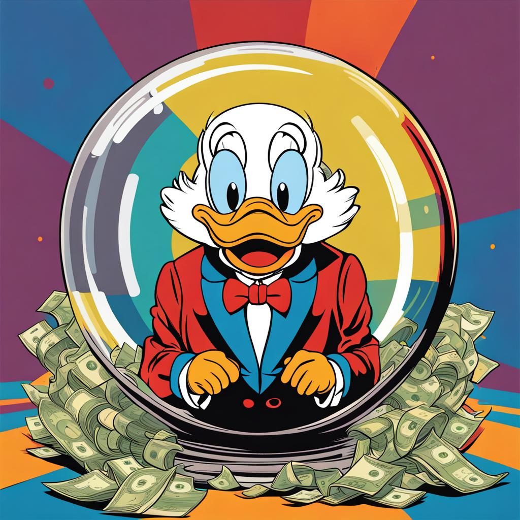 Scrooge McDuck Drowning in Money: Pop Art Print