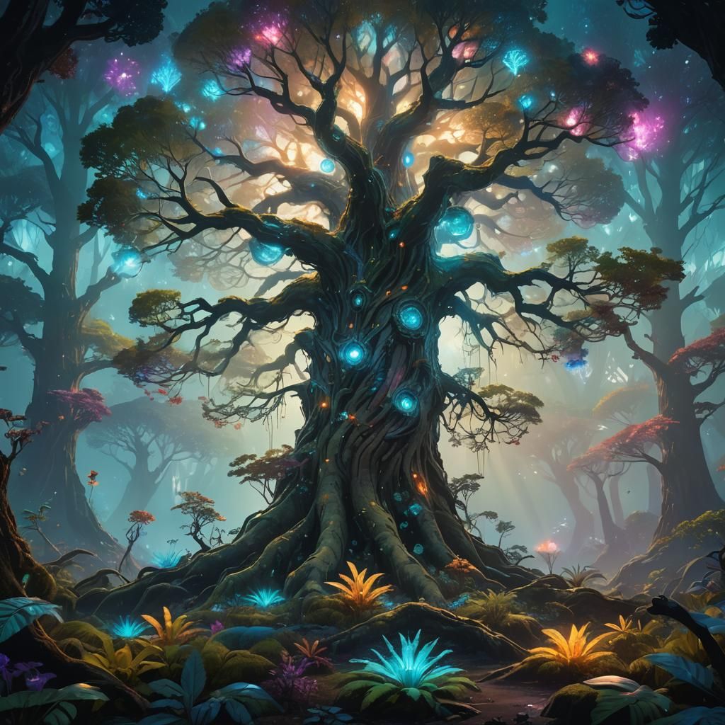 Majestic Tree on Pandora with Bioluminescent Plants