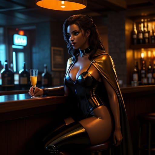 Sultry Cape Town Barmaid in Vibrant Oil Painting